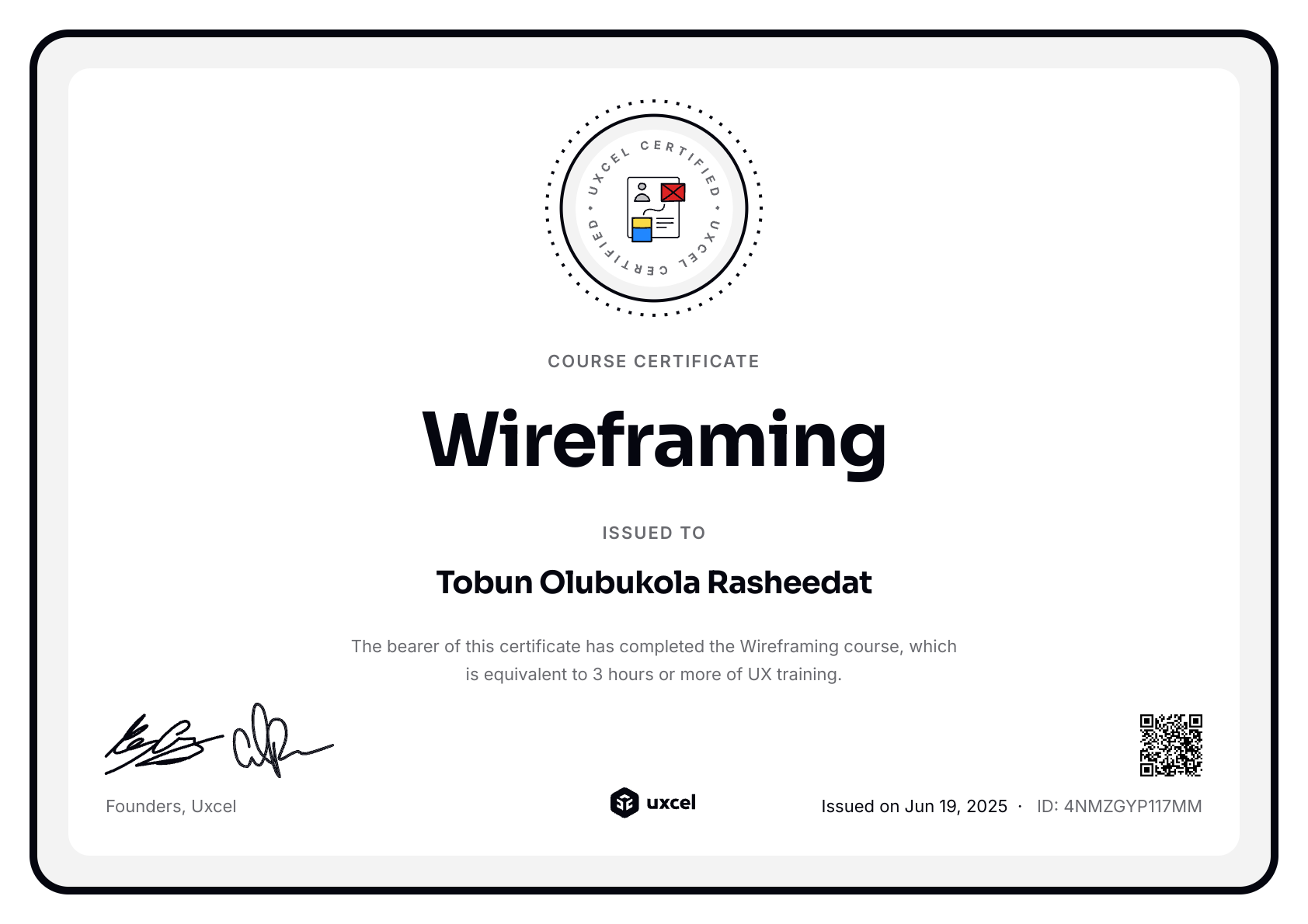 Tobun Olubukola Rasheedat's certificate